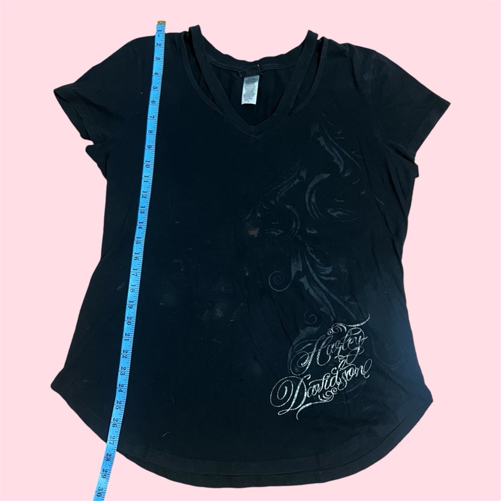 y2k women harley davidson retro t-shirt top v neck broken